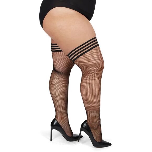 Me Moi Women's Plus Size Fish Net Thigh High Stockings with Back Seam NWT. - Picture 2 of 4